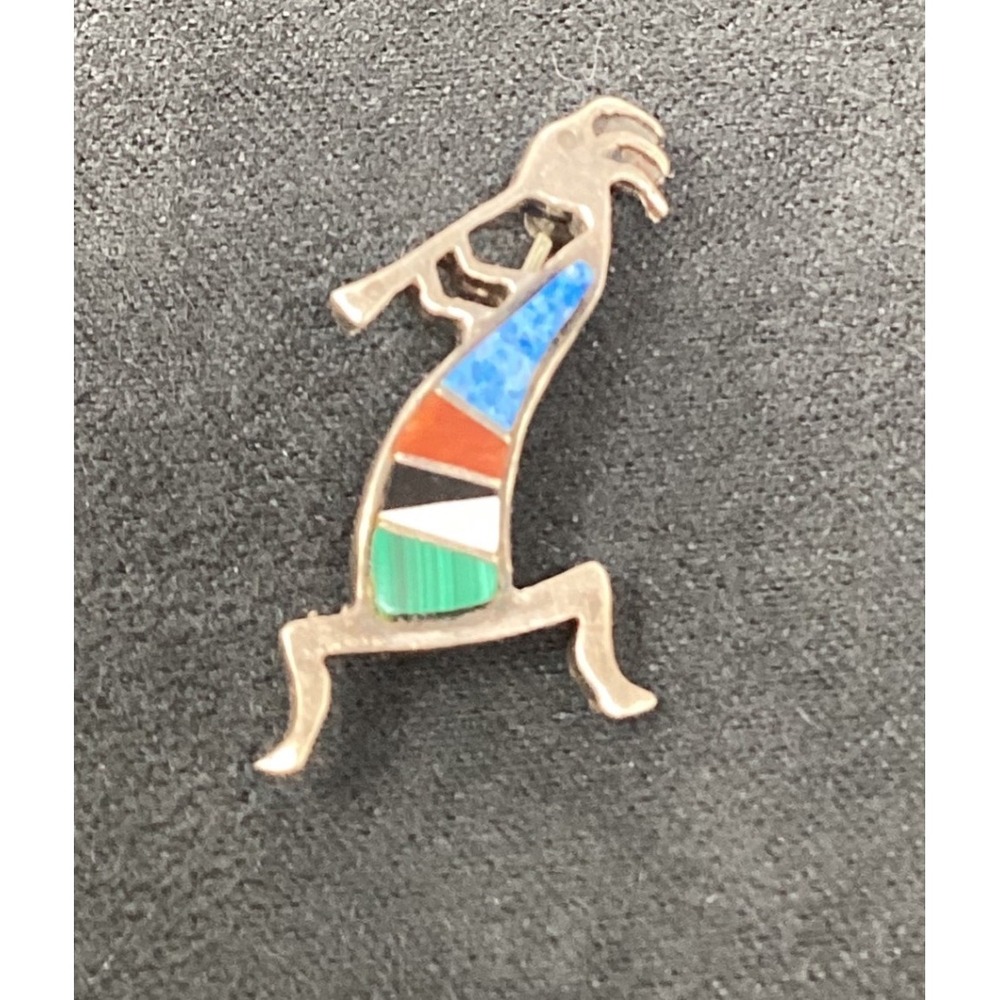 Sterling‎ Silver Kokopelli Pin Inlaid Stones Southwestern Native American Rock